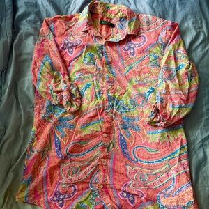 Lauren Ralph Lauren Vibrant Paisley Button-Up Shirt / Beach Coverup